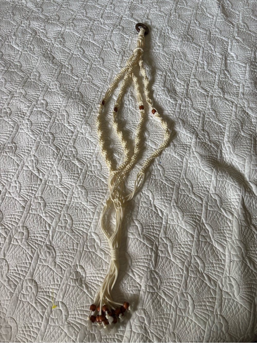 Vintage macrame plant hanger with wooden beads